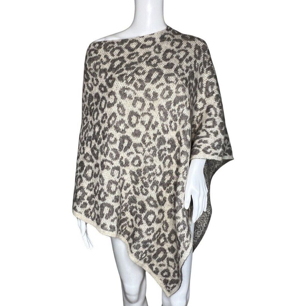 Nardi & Tagliaferri Sweater Womens One Size Tan Gray Poncho‎ Cheetah Classic